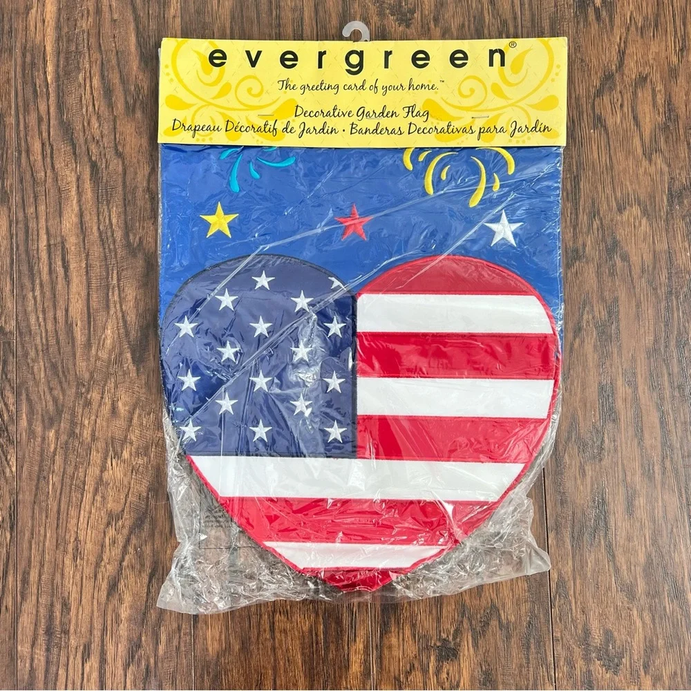 Evergreen patriot heart red white blue garden flag